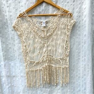 Cream Sheer Lace Beach cover up, Size Large